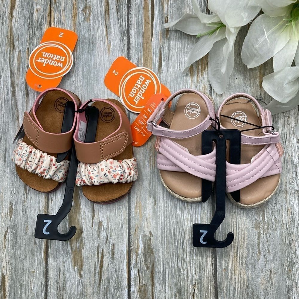 Baby Girl Summer Footbed & Crossover Comfy Sandals Shoes 2-Pack Size 2
